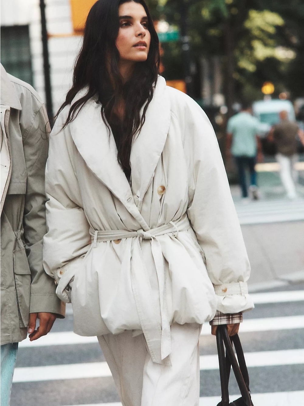 We The Free Cream Belted Puffer Wrap Jacket